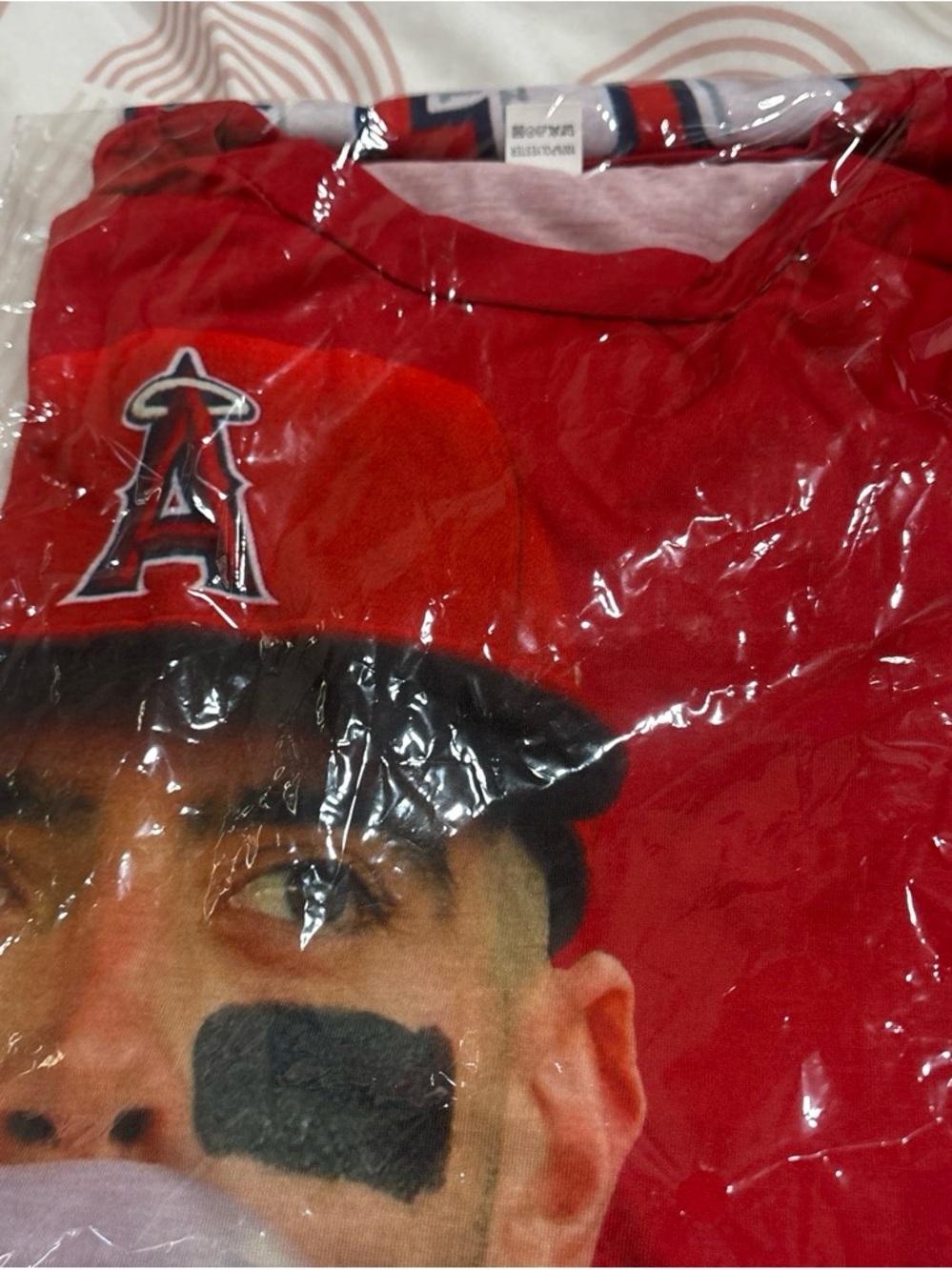 Angels Red Graphic Short Sleeve Tee with Player Face Print